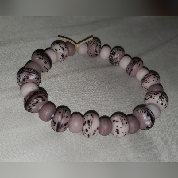 Purple Lampwork Glass Beaded Stretch Bracelet Handmade - Picture 1 of 8